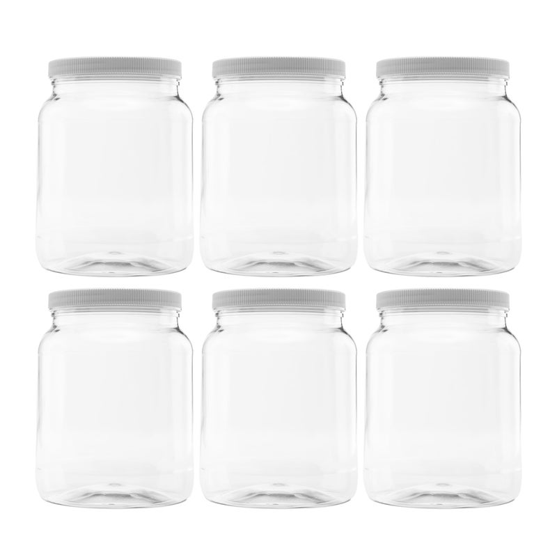 CLEARVIEW CONTAINERS Plastic Storage Jars with Leak Proof Lids, BPA Free, Hand Wash Only (64oz, 6PK White) - Image 1